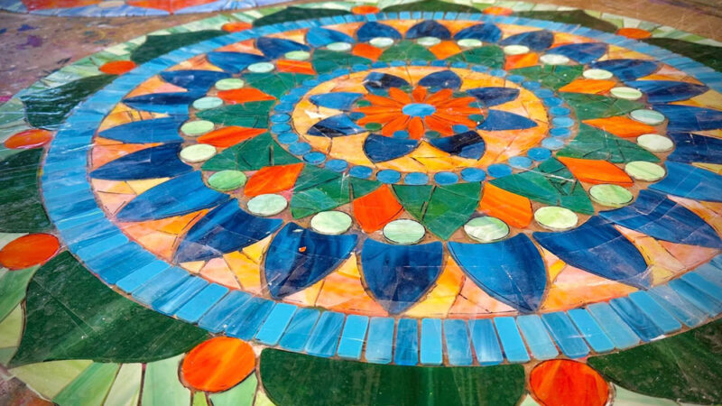 Gluing the Stained Glass Mosaic Dream Catcher Sculpture for the Alamosa ArtScape Exhibit